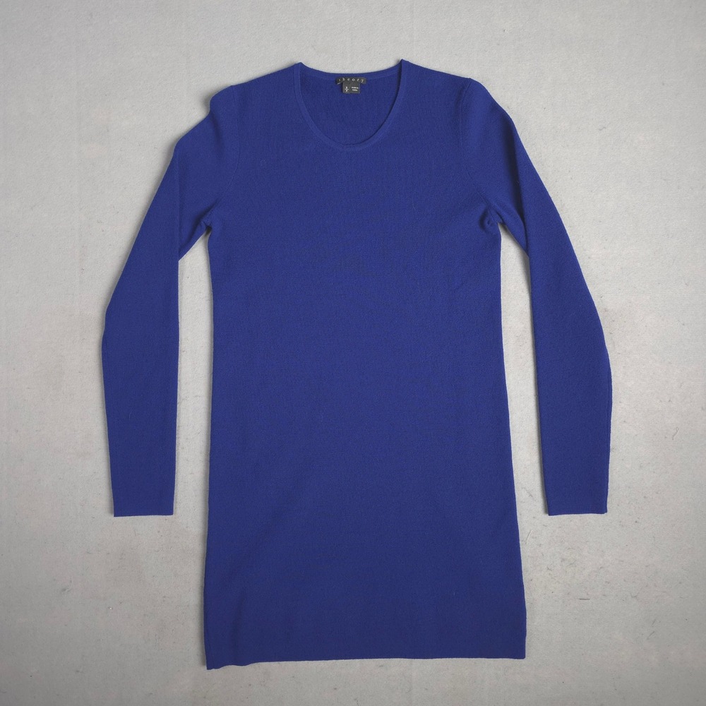 Theory Knit Sweater Dress Long Sleeve Cobalt Blue Casual Dress Small‎